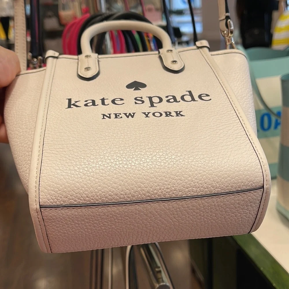Kate Spade New York Ella Mini Tote Crossbody Pebbled Leather Parchment